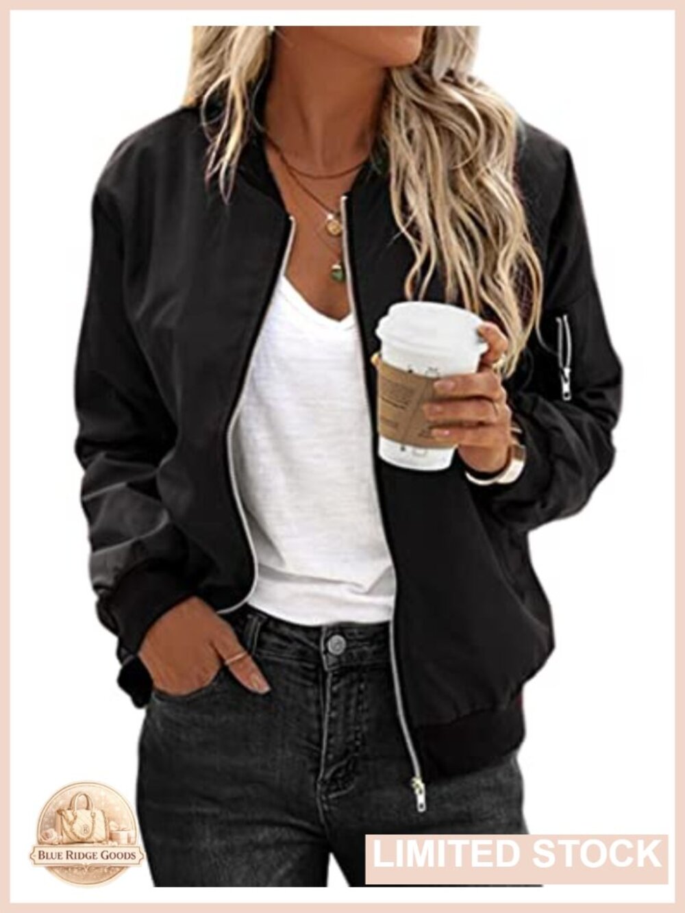 Quilted Bomber Jacket Lightweight Zip Up Casual Coat with Pockets